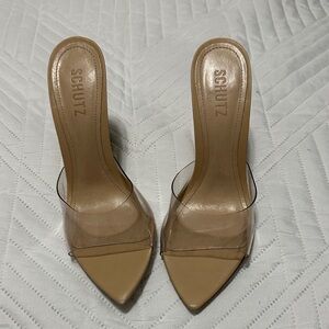 SCHUTZ Clear and Tan Women's Heels